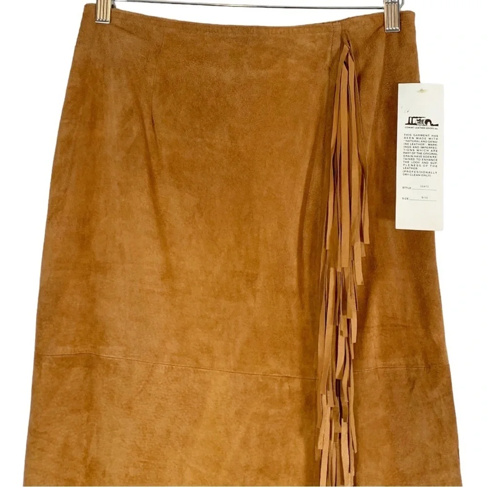 Vintage COMINT Western Suede Leather Fringe Midi Skirt Size 9/10 - Picture 3 of 9